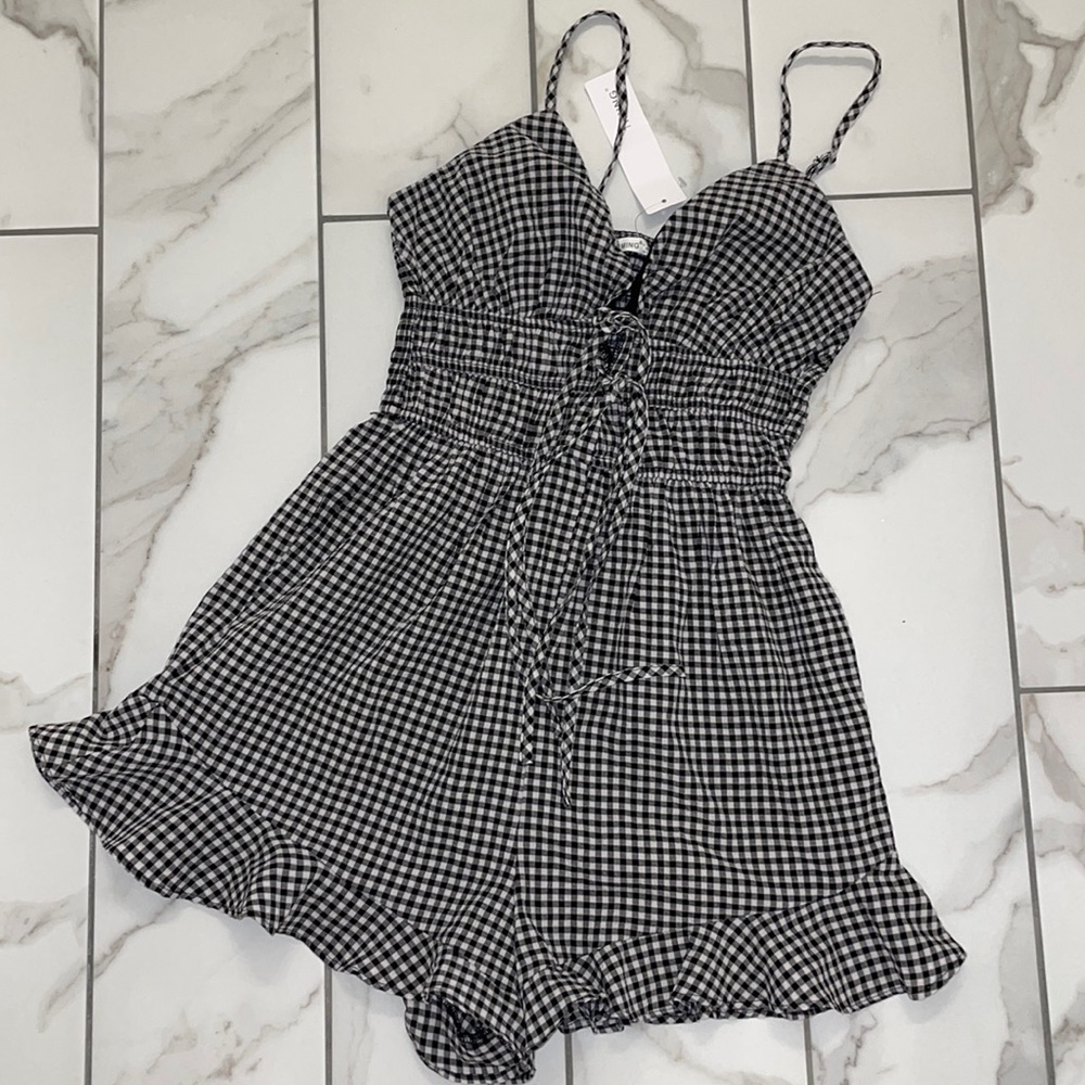 Nwt Checked Ruched Romper Size S - image 2
